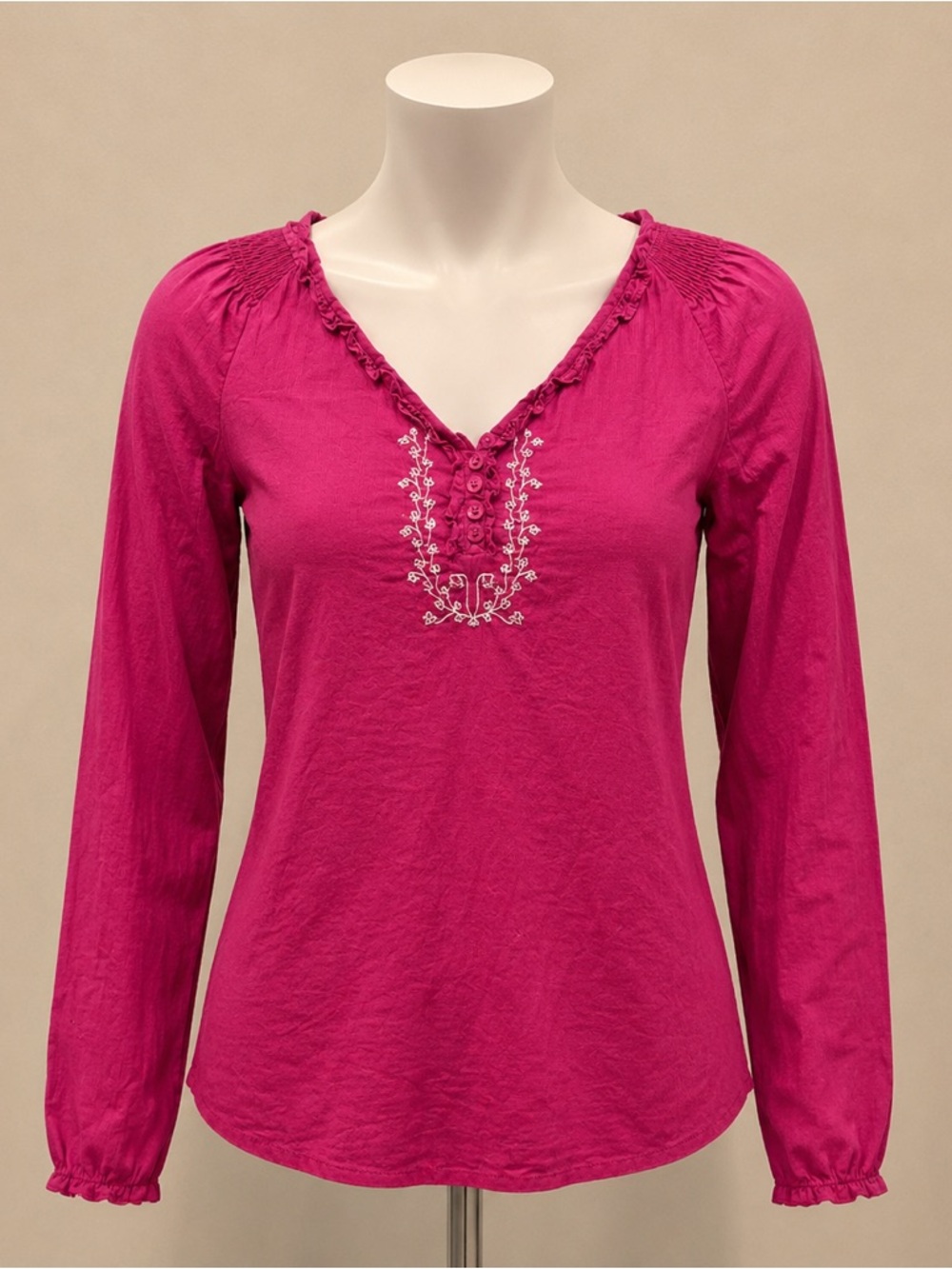 Bit’n Bridle Fuchsia Embroidered Peasant Blouse Size S Boho Cottagecore Top